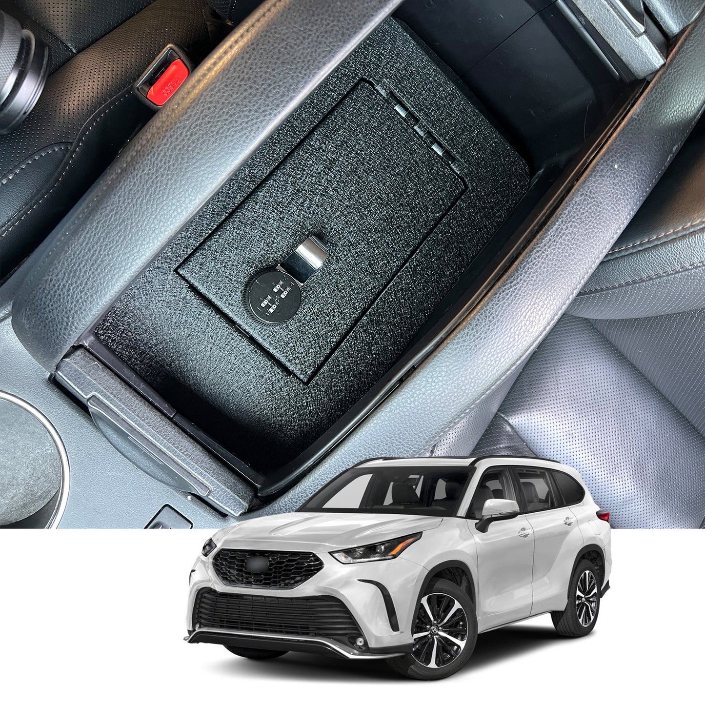 Console Safe Vault Box for Toyota Highlander (4-Digit Combo Lock): 2014-2019