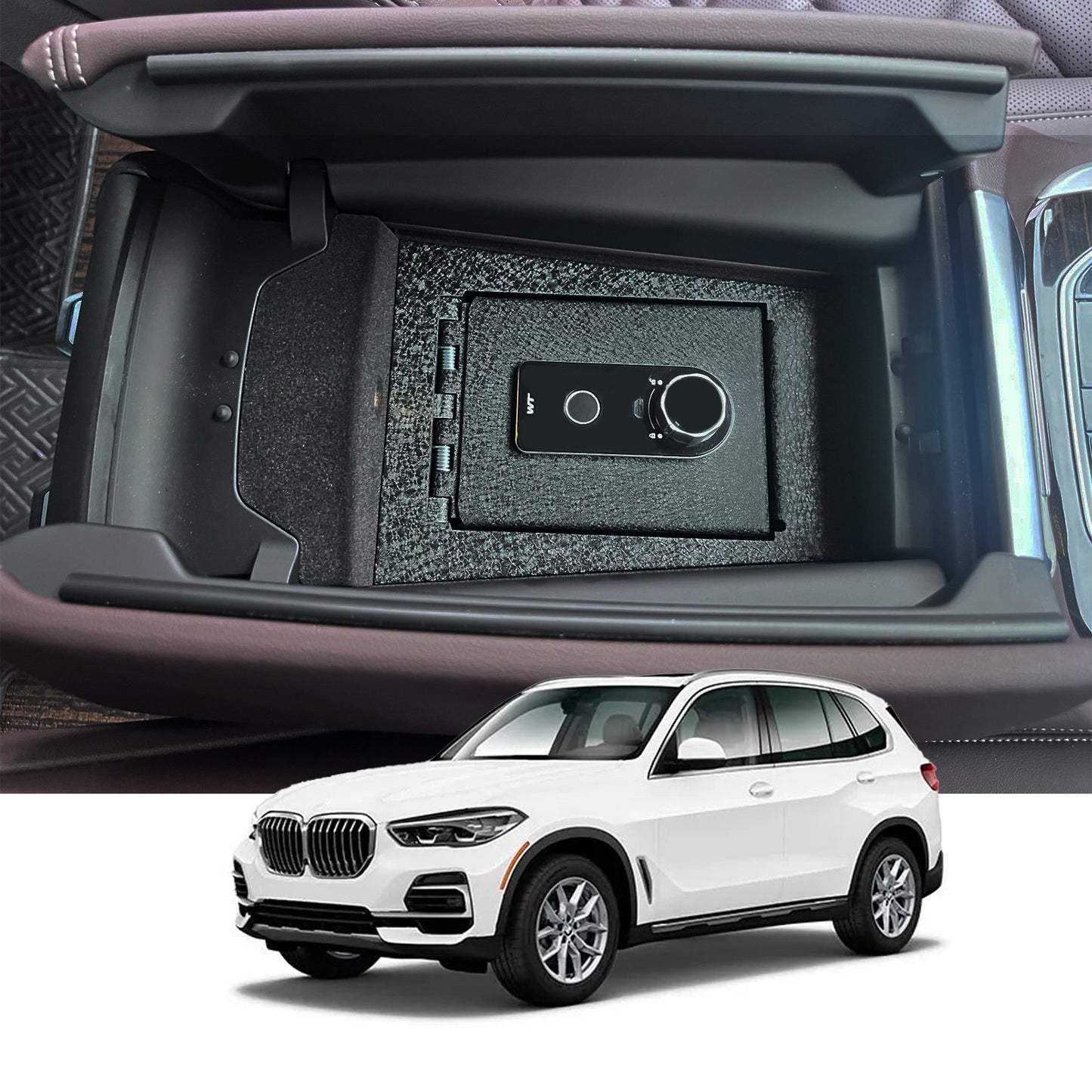 Console Safe Vault Box for BMW X6 (Fingerprint Lock with Key): 2020-2025