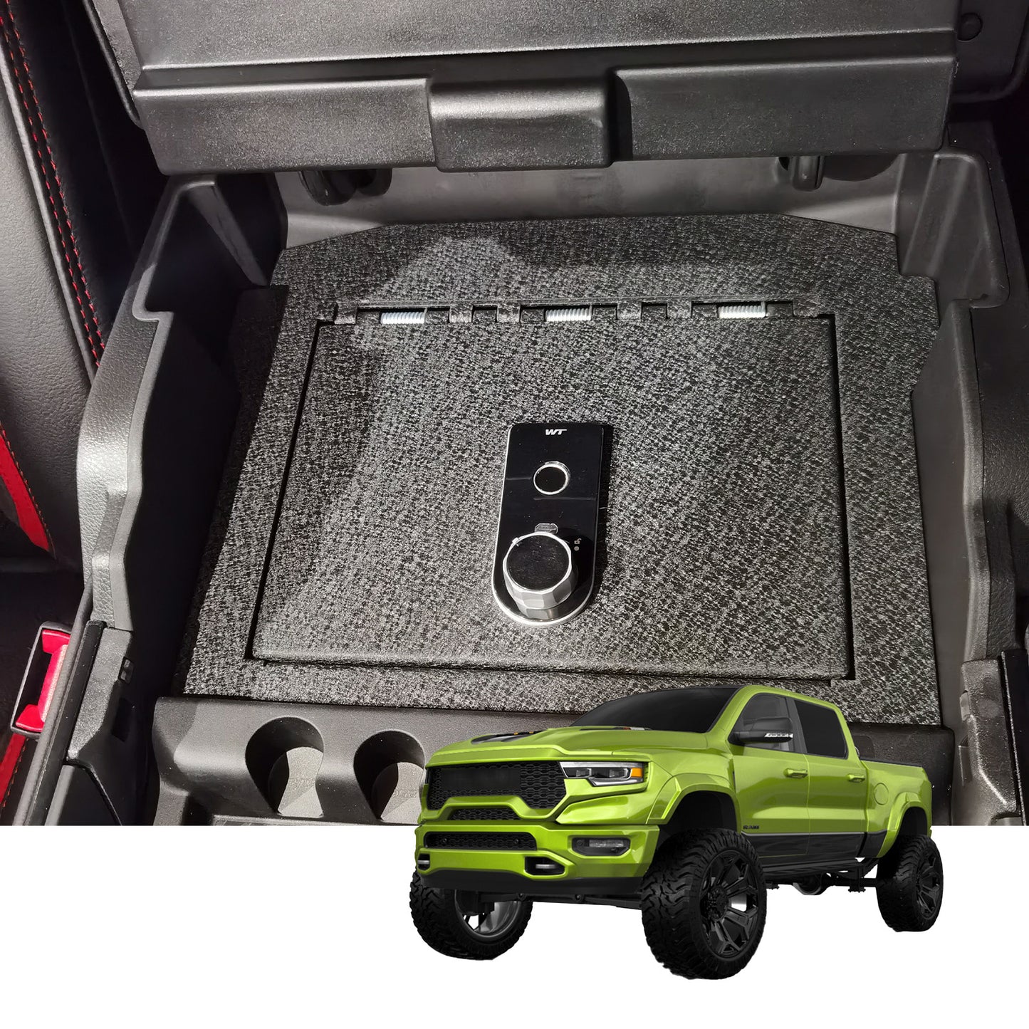 Console Safe Vault Box for Dodge Ram TRX (Fingerprint Lock with Key): 2021-2024