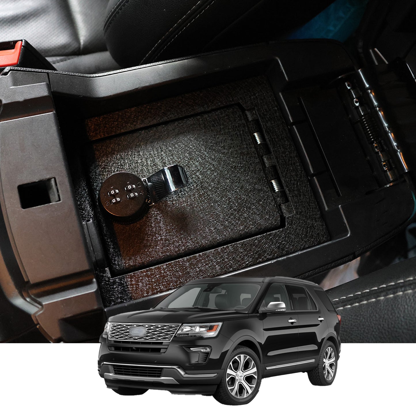 Console Safe Vault Box for Ford Explorer (4-Digit Combo Lock): 2013-2019