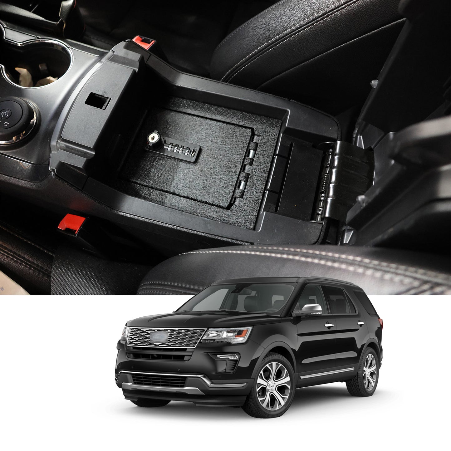 Console Safe Vault Box for Ford Explorer (4-Digit Combo Lock with Key): 2013-2019