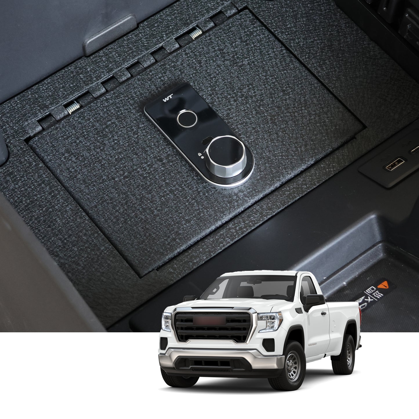 Console Safe Vault Box for Chevrolet Silverado (Fingerprint Lock with Key): 2023-2025