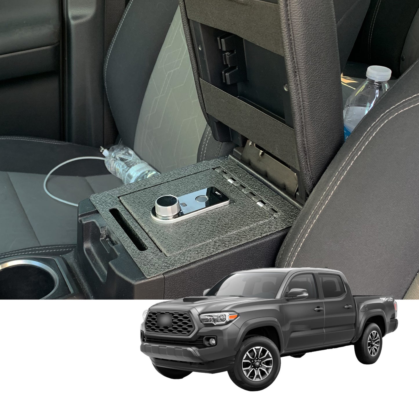Console Safe Vault Box for Toyota Tacoma (Fingerprint Lock with Key): 2016-2023