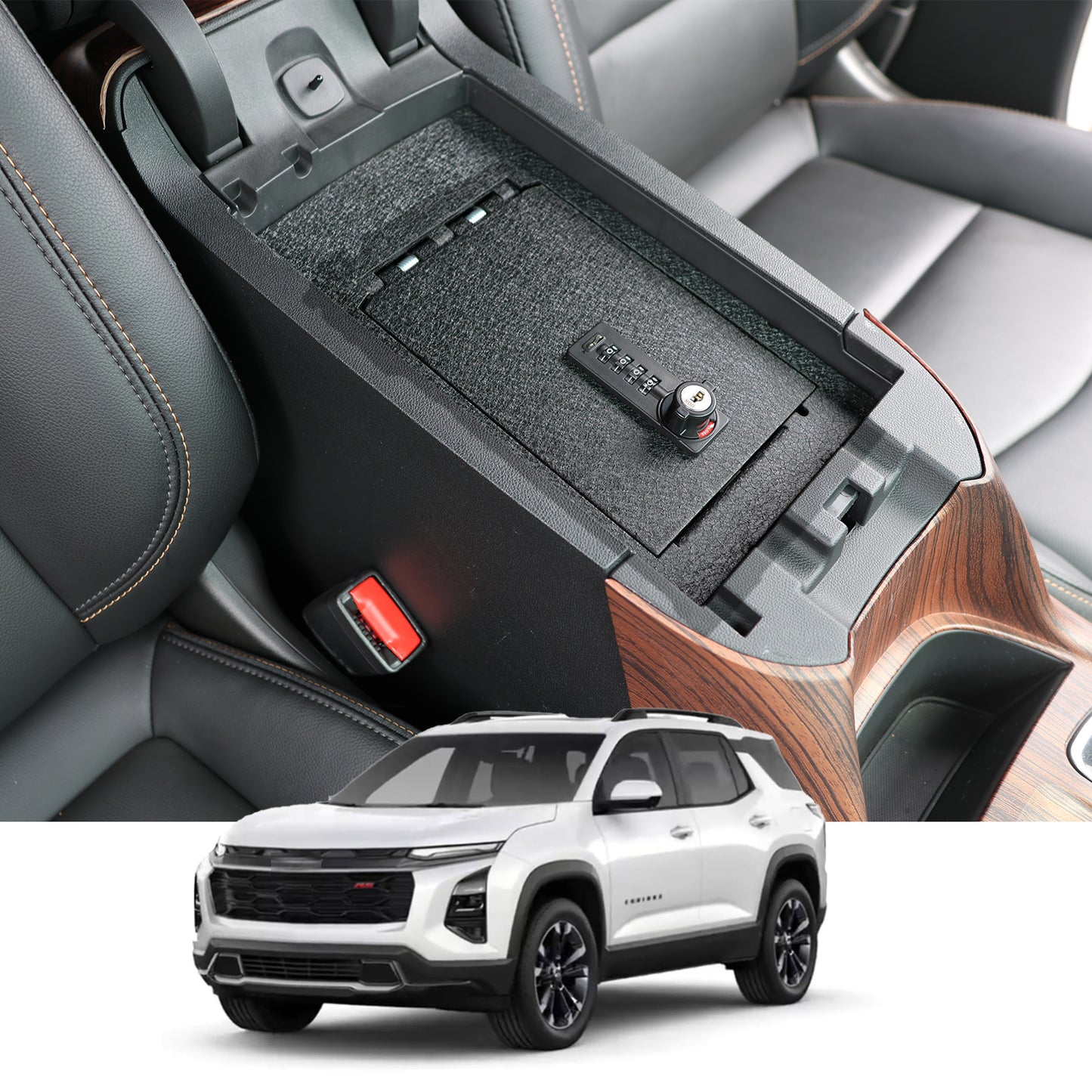 Console Safe Vault Box for Chevrolet Equinox (4-Digit Combo Lock with Key): 2018-2024