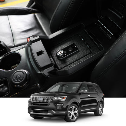 Console Safe Vault Box for Ford Explorer (Fingerprint Lock with Key): 2013-2019