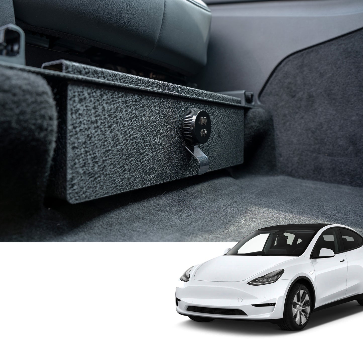 Underseat Console Safe Vault Box for Tesla Model Y (4-Digit Combo Lock): 2021-2024