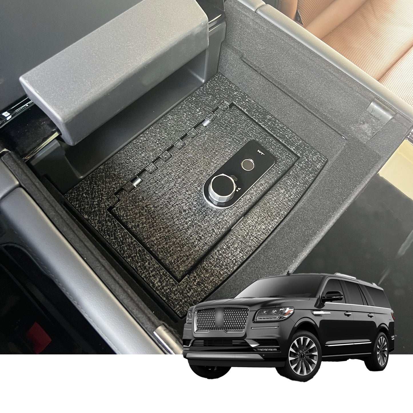 Rear Center Console Safe Vault Box for Lincoln Navigator (Fingerprint Lock with Key): 2018-2024