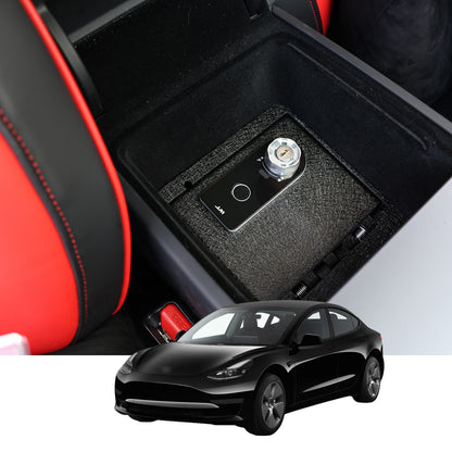 Console Safe Vault Box for Tesla Model Y (Fingerprint Lock with Key): 2025