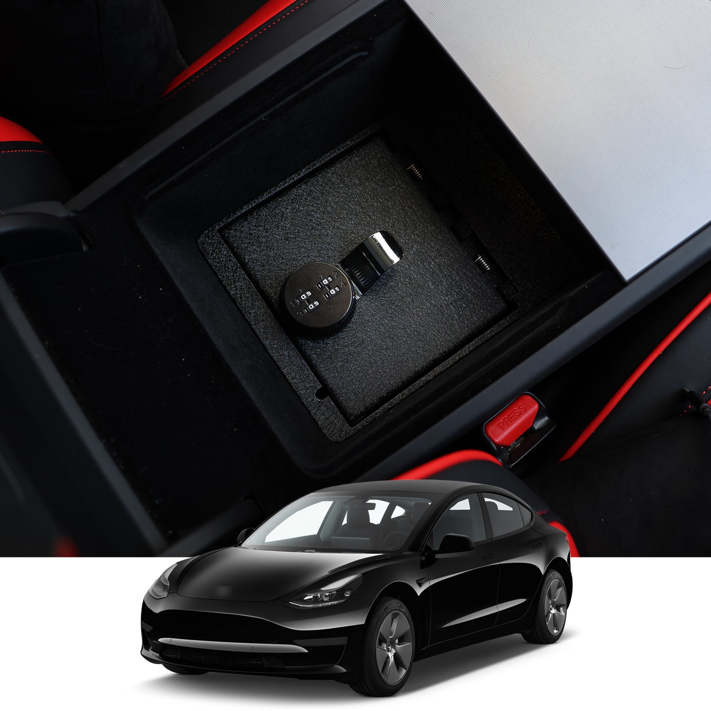 Console Safe Vault Box for Tesla Model 3 (4-Digit Combo Lock): 2024-2025