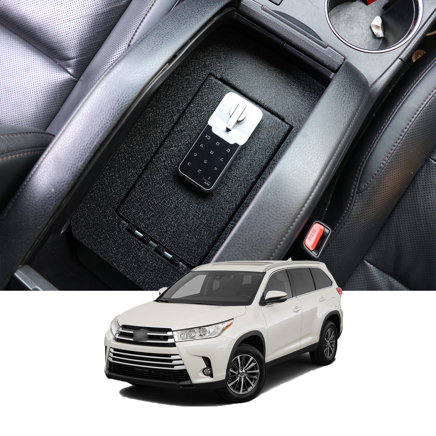 Console Safe Vault Box for Toyota Highlander (Electronic Keypad Lock): 2014-2019