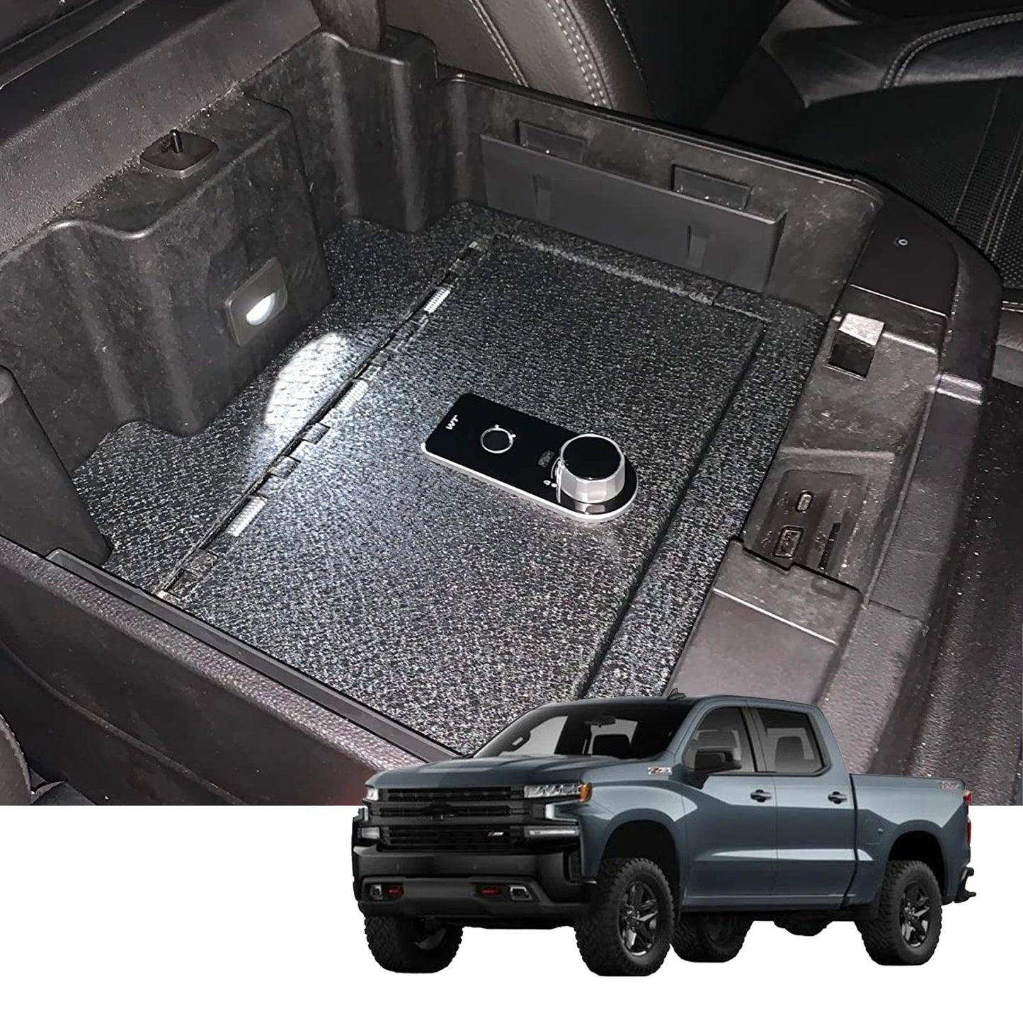 Console Safe Vault Box for Chevrolet Silverado 1500 (Fingerprint Lock with Key): 2019-2022