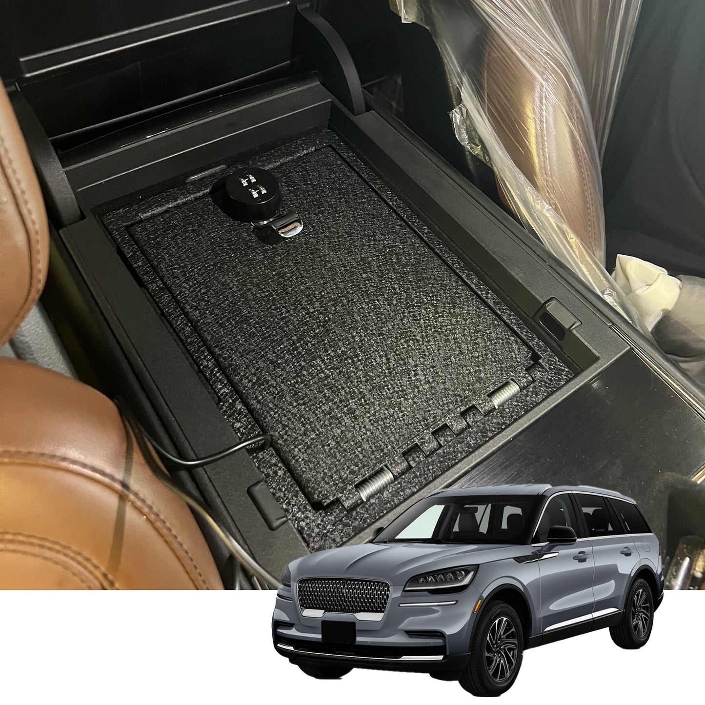 Console Safe Vault Box for Lincoln Aviator (4-Digit Combo Lock): 2019-2025