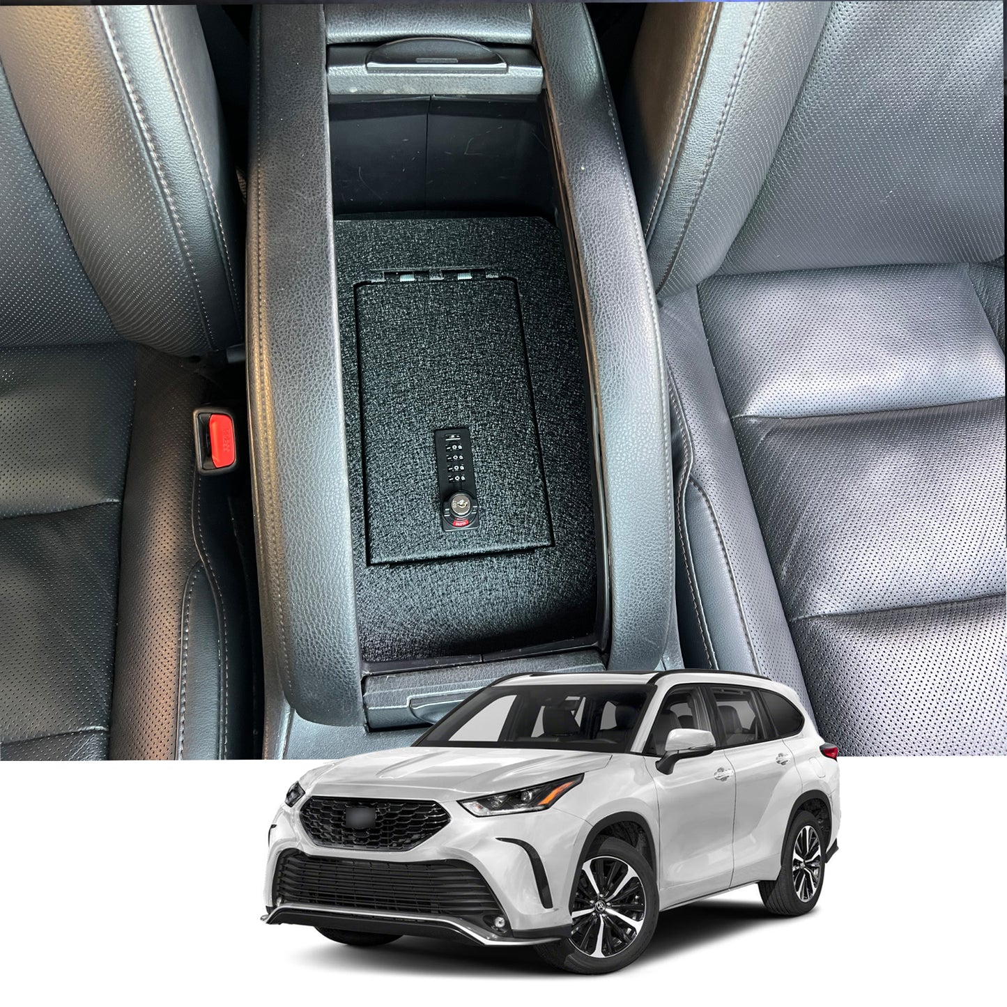 Console Safe Vault Box for Toyota Highlander (4-Digit Combo Lock with Key): 2014-2019