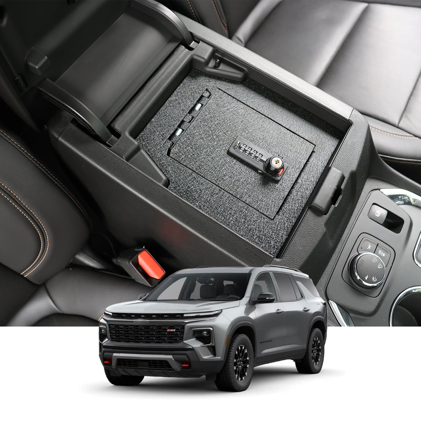 Console Safe Vault Box for Chevrolet Traverse (4-Digit Combo Lock with Key): 2018-2023