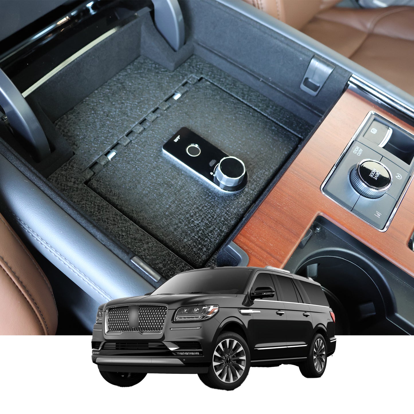 Front Center Console Safe Vault Box for Lincoln Navigator (Fingerprint Lock with Key): 2018-2024