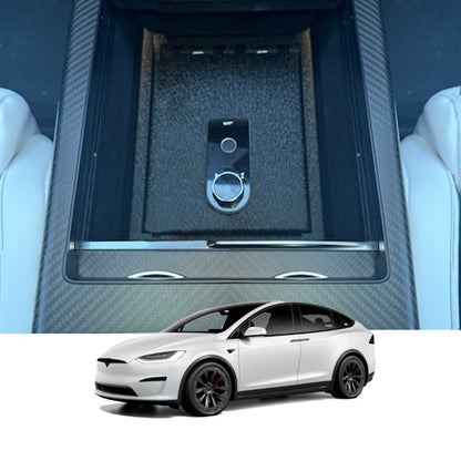 Console Safe Vault Box for Tesla Model S (Fingerprint Lock with Key): 2021-2025