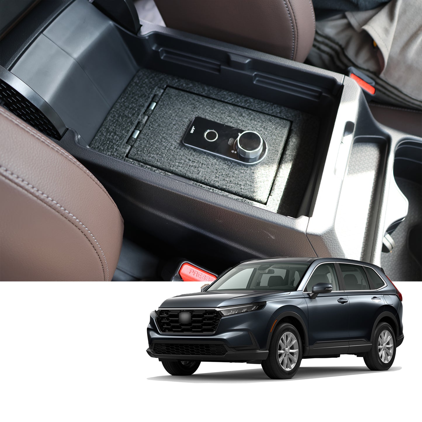 Console Safe Vault Box for Honda CRV (Fingerprint Lock with Key): 2023-2025