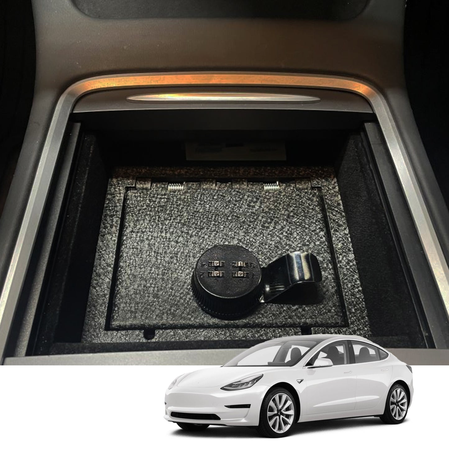 Console Safe Vault Box for Tesla Model Y (4-Digit Combo Lock): 2021-2024