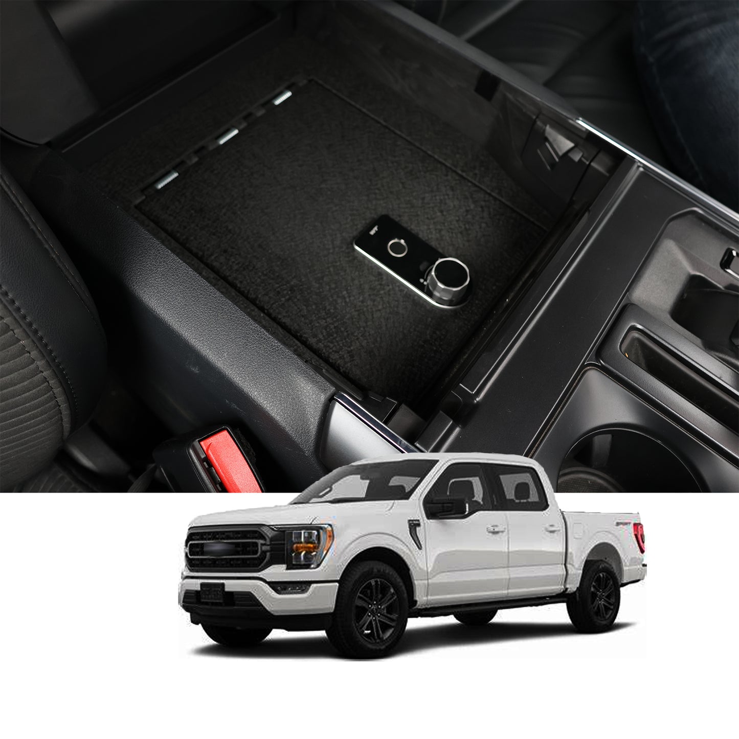 Console Safe Vault Box for Ford F150 (Fingerprint Lock with Key): 2021-2024
