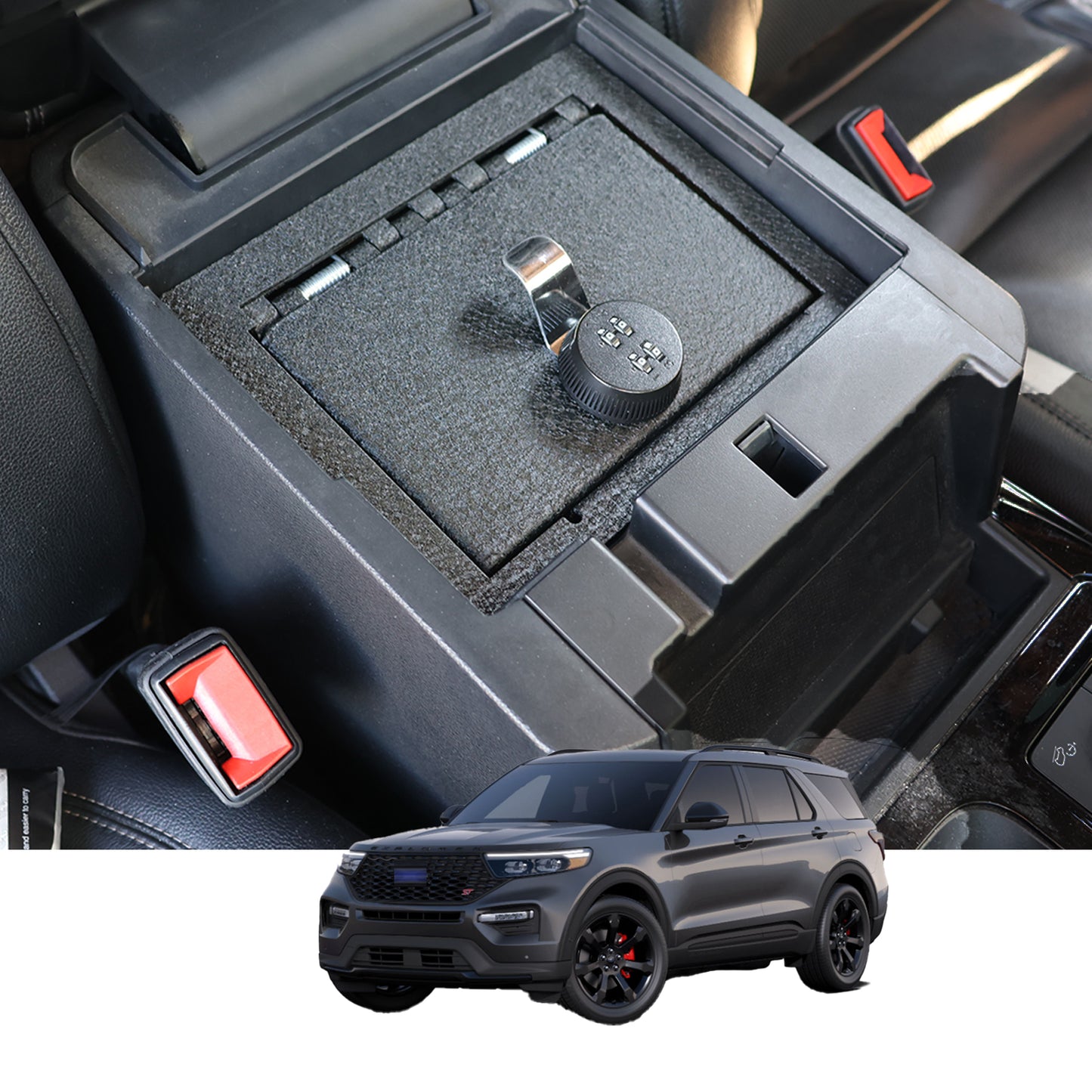 Console Safe Vault Box for Ford Explorer (4-Digit Combo Lock): 2020-2025